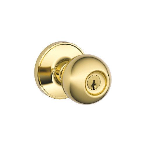 Schlage Residential J54 Corona Keyed Entry Knob Lock Function, Bright Polished Brass