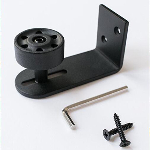 Orca Hardware Wall Mounted Door Guide For Sliding Doors Iron Barn Flooring, Adjustable Wheel Up To 2-3/4" Thickness, Matte Black