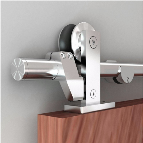 Orca Hardware 6' Round Track Kit With Top Mount Hangers, Includes (25mm Dia X 2mm Thick), Spacers, End Stops, Floor Guide, And All Necessary Fasteners, Steel, Satin Stainless