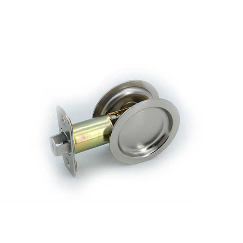 Orca Hardware Pocket Door Latch Lock, Round, Passage Function, Satin Nickel