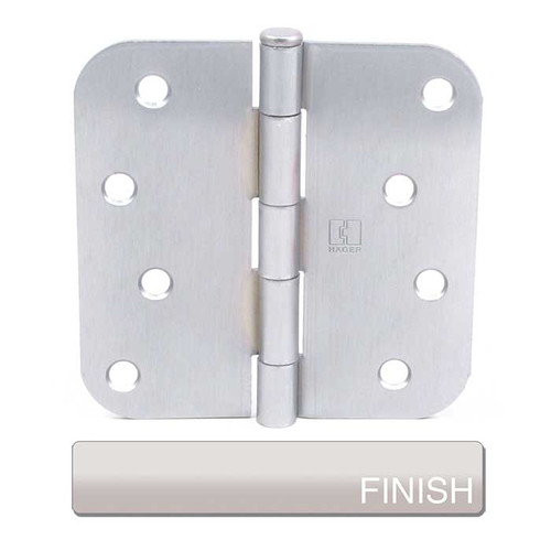 Hager Full Mortise Residential Hinge 5/8" Radius Corner Plain Bearing Steel 4" X 4", Satin Nickel