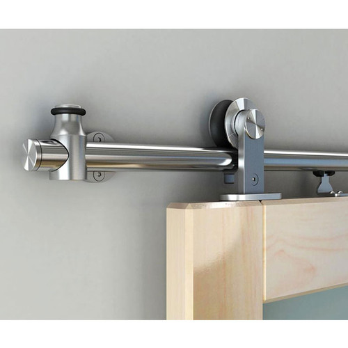 Orca Hardware 6' Round Track Kit With Top Mount Hangers And Soft Close, Built, Satin Stainless