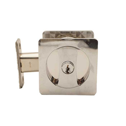 Orca Hardware Pocket Door Lock Keyed, Square, Entry Function, With 3 Brass Keys, Bright Polished Chrome