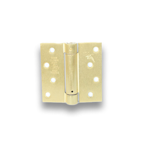 Orca Hardware Spring Steel Hinge 4" X 4" X Square Corner, Z Hole Pattern, Satin Brass
