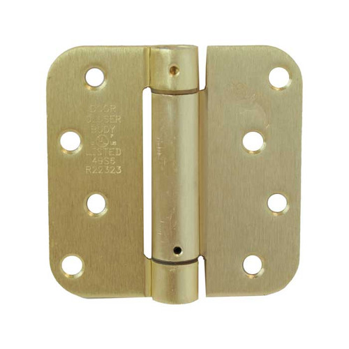 Orca Hardware Spring Steel Hinge 4" X 4" X 5/8" Radius Corner, Z Hole Pattern, Satin Brass