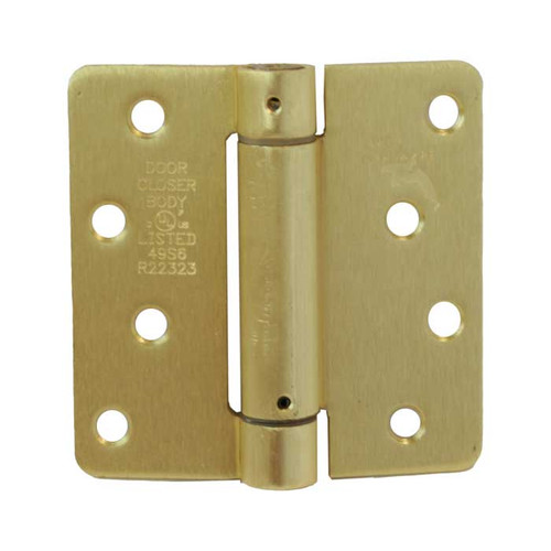Orca Hardware Spring Steel Hinge 4" X 4" X 1/4" Radius Corner, Z Hole Pattern, Satin Brass Orca Hardware Spring Steel Hinge 4" X 4" X 1/4" Radius Corner, Z Hole Pattern, Satin Brass