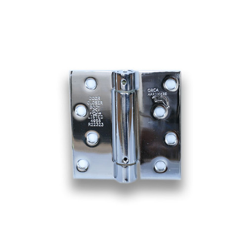 Orca Hardware Spring Steel Hinge 4" X 4" X Square Corner, Z Hole Pattern, Bright Polished Chrome