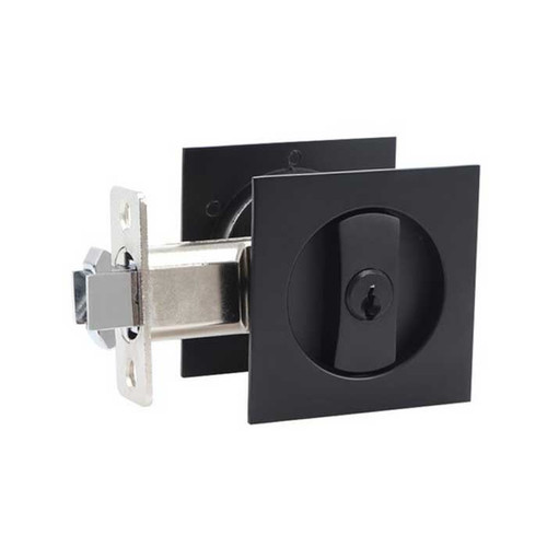 Orca Hardware Pocket Door Lock Keyed, Square, Entry Function, With 3 Brass Keys, Matte Black