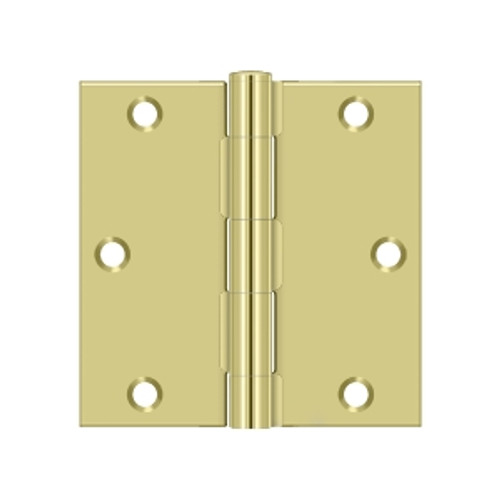 Deltana 3-1/2" X 3-1/2" Square Corner Hinge Residential Steel, .085 Thickness, Bright Polished Brass (Pair)