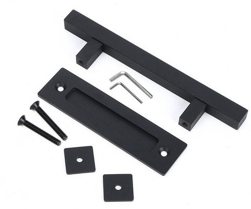 Orca Hardware Sliding Door Square Bar And Recessed Pull Combo 12" 8" Rectangular Flush, Matte Black