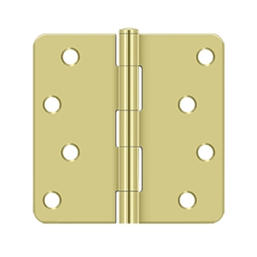 Deltana 4" X 4" X 1/4" Radius Corner Hinge Residential Steel, 1/, .085 Thickness, Bright Polished Brass (Pair)