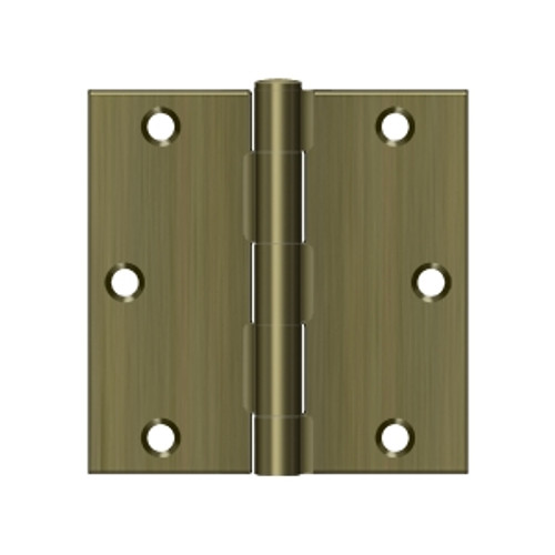 Deltana 3-1/2" X 3-1/2" Square Corner Hinge Residential Steel, .085 Thickness, Antique, Satin Brass Blackened Deltana 3-1/2" X 3-1/2" Square Corner Hinge Residential Steel, .085 Thickness, Antique, Satin Brass Blackened
