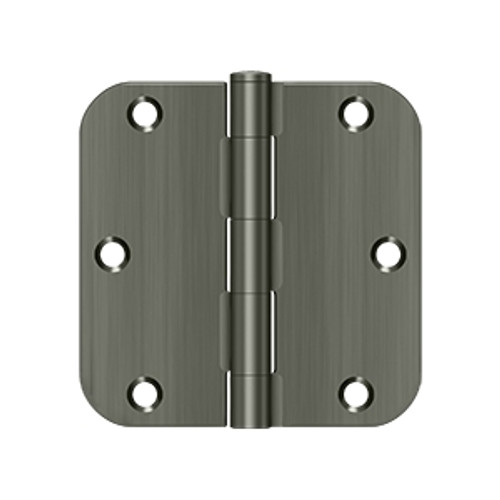 Deltana 3-1/2" X 3-1/2" X 5/8" Radius Corner Hinge Residential Steel, .085 Thickness, Antique Pewter, Satin Nickel Blackened (Pair)