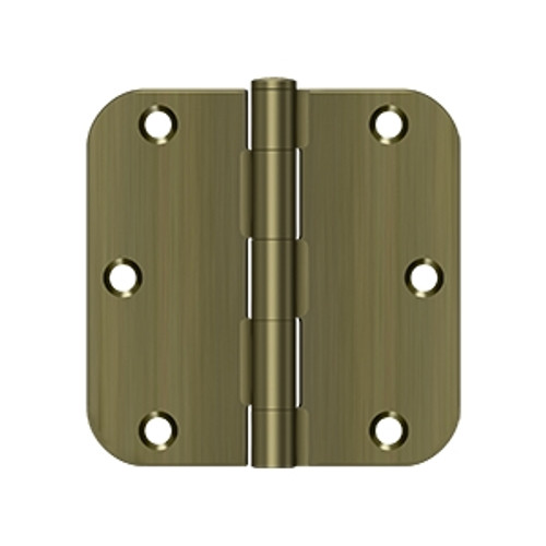 Deltana 3-1/2" X 3-1/2" X 5/8" Radius Corner Hinge Residential Steel, .085 Thickness, Antique, Satin Brass Blackened (Pair)