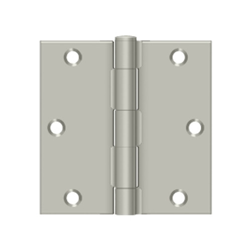 Deltana 3-1/2" X 3-1/2" Square Corner Hinge Residential Steel, .085 Thickness, Satin Nickel (Pair)