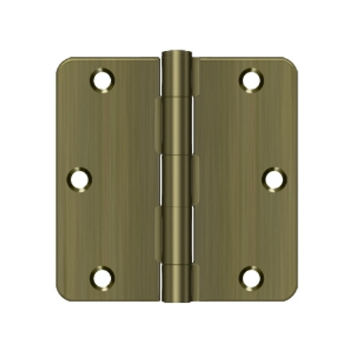 Deltana 3-1/2" X 3-1/2" X 1/4" Radius Corner Hinge Residential Steel, .085 Thickness, Antique, Satin Brass Blackened Deltana 3-1/2" X 3-1/2" X 1/4" Radius Corner Hinge Residential Steel, .085 Thickness, Antique, Satin Brass Blackened