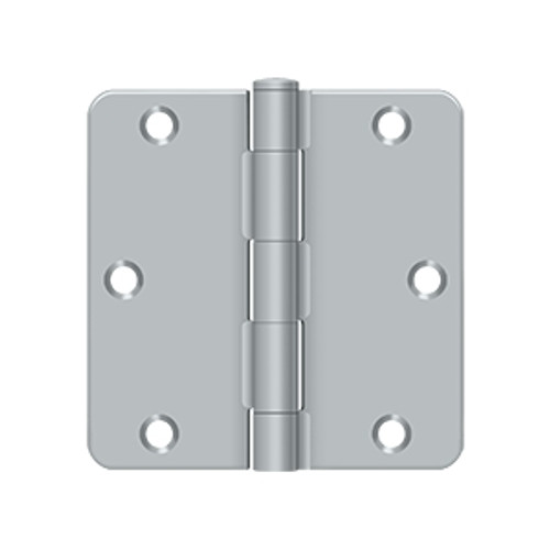 Deltana 3-1/2" X 3-1/2" X 1/4" Radius Corner Hinge Residential Steel, .085 Thickness, Satin Chrome (Pair)