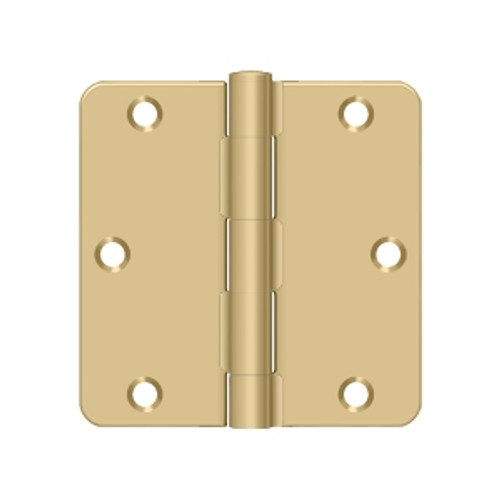 Deltana 3-1/2" X 3-1/2" X 1/4" Radius Corner Hinge Residential Steel, .085 Thickness, Satin Brass (PR)