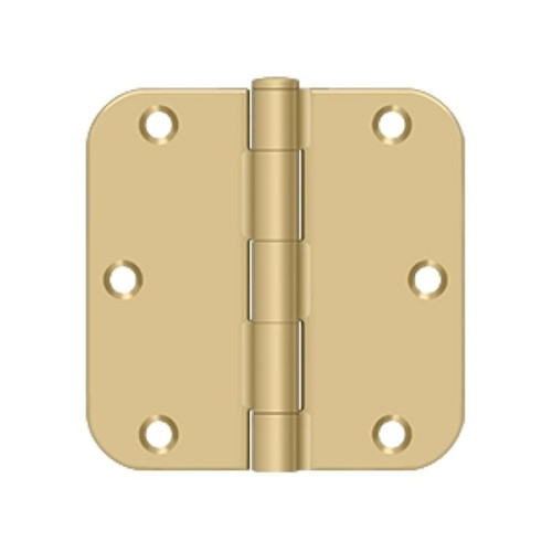 Deltana 3-1/2" X 3-1/2" X 5/8" Radius Corner Hinge Residential Steel, .085 Thickness, Satin Brass