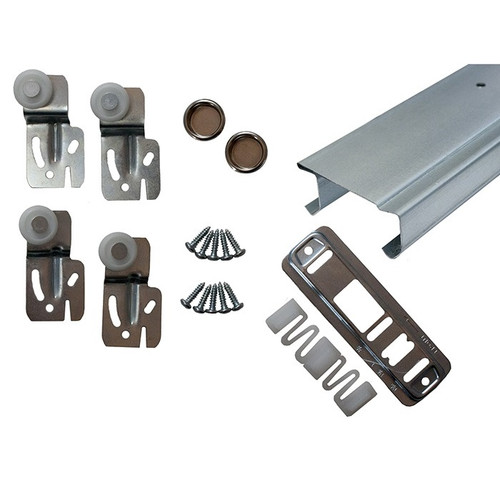 Orca Hardware By1300 Complete Track Kit 48" With 4 Single Wheels, Slot Adjustable Offset Hangers & Hardware, For Two Sliding Closet Doors, 3/4" To 1-3/8" Thickness, Up To 60 Lbs. Each