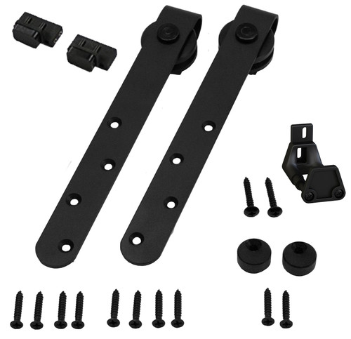 Orca Hardware Barn Door-Flat Track Double Door Kit For Long Drop Hangers Hanger For Hanging A Second Onto A, With, Matte Black