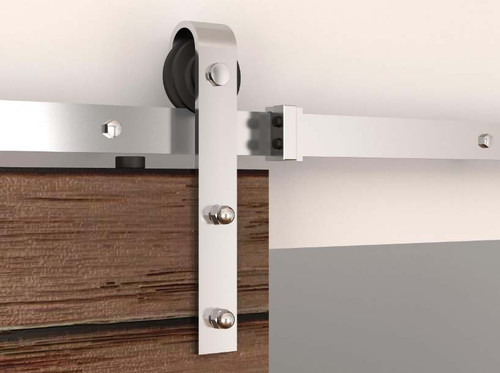 Orca Hardware 8' Barn Door-Flat Track Kit With Standard Drop Hangers, Includes, Connector Plate, Spacers, End Stops, Floor Guide, Anti-Jump Blocks And All Necessary Fasteners, Steel, Satin Stainless