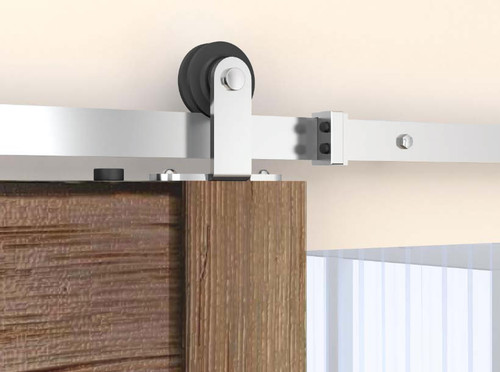 Orca Hardware 6'6" Barn Door-Flat Track Kit With Top Mount Hangers, Includes, Spacers, End Stops, Floor Guide, Connector, Anti-Jump Blocks And All Necessary Fasteners, Steel, Satin Stainless Orca Hardware 6'6" Barn Door-Flat Track Kit With Top Mount Hangers, Includes, Spacers, End Stops, Floor Guide, Connector, Anti-Jump Blocks And All Necessary Fasteners, Steel, Satin Stainless