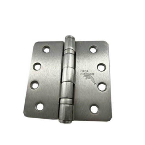 Orca Hardware Commercial Steel Hinge 4" X 4" X 1/4" Radius Corner Ball Bearing, Satin Brass