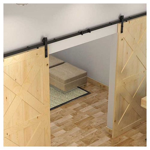 Orca Hardware 6' Barn Door-Flat Track Kit With Arched Hangers, Top Thrubolt, Includes, Spacers, End Stops, Floor Guide, Connector, Anti-Jump Blocks And All Necessary Fasteners, Matte Black Orca Hardware 6' Barn Door-Flat Track Kit With Arched Hangers, Top Thrubolt, Includes, Spacers, End Stops, Floor Guide, Connector, Anti-Jump Blocks And All Necessary Fasteners, Matte Black