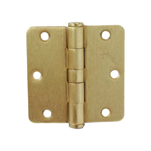 Orca Hardware Commercial Steel Hinge 3.5" X 3.5" X 1/4" Radius Corner Plain Bearing, Satin Brass