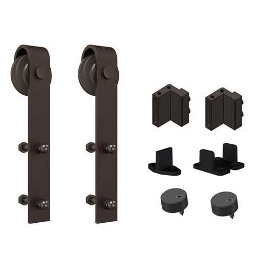 Orca Hardware Double Door Kit With Standard Drop Hangers, To Be Used Single Flat Track, Includes 2, 2 Stops, 2 Guides, And 2 Anti-Jump Blocks, -Rubed, Oil Rubbed Bronze Orca Hardware Double Door Kit With Standard Drop Hangers, To Be Used Single Flat Track, Includes 2, 2 Stops, 2 Guides, And 2 Anti-Jump Blocks, -Rubed, Oil Rubbed Bronze