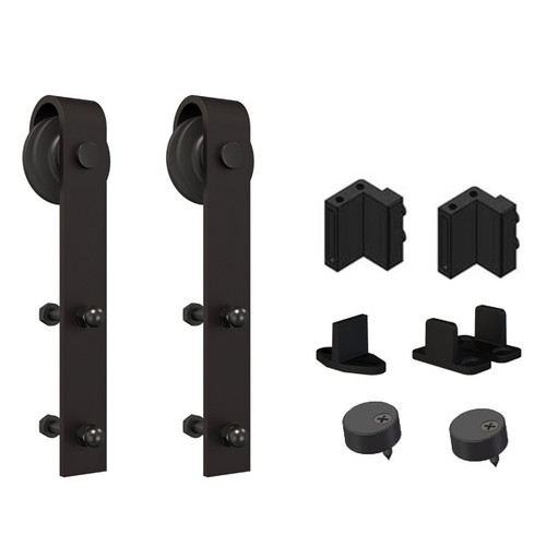 Orca Hardware Double Door Kit With Standard Drop Hangers, To Be Used Single Flat Track, Includes 2, 2 Stops, 2 Guides, And 2 Anti-Jump Blocks, Matte Black Orca Hardware Double Door Kit With Standard Drop Hangers, To Be Used Single Flat Track, Includes 2, 2 Stops, 2 Guides, And 2 Anti-Jump Blocks, Matte Black