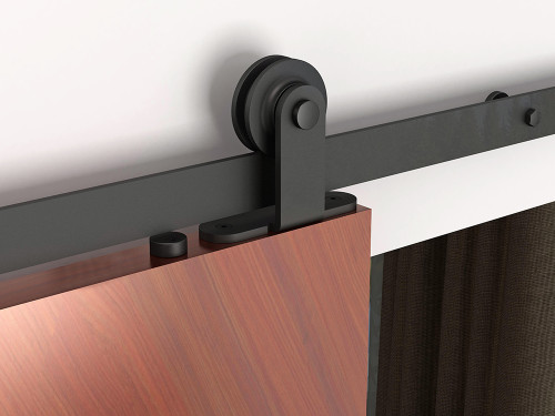 Orca Hardware 6'6" Barn Door-Flat Track Kit With Top Mount Hangers 6', Includes, Spacers, End Stops, Floor Guide, Connector, Anti-Jump Blocks And All Necessary Fasteners, Matte Black