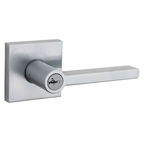 Kwikset Halifax Keyed Entry Lever Smartkey With Square Rose, 6-Way Adjustable Latch And Round Corner Strike, Satin Chrome Kwikset Halifax Keyed Entry Lever Smartkey With Square Rose, 6-Way Adjustable Latch And Round Corner Strike, Satin Chrome