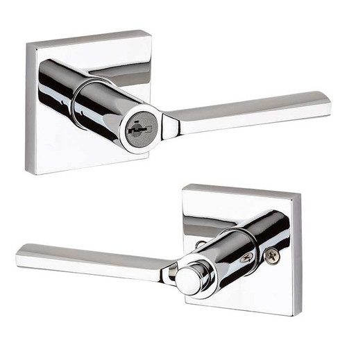 Kwikset Lisbon Keyed Entry Lever Smartkey With Square Rose, Round Corner Adjustable Latch And Round Corner Strike, Bright Polished Chrome Kwikset Lisbon Keyed Entry Lever Smartkey With Square Rose, Round Corner Adjustable Latch And Round Corner Strike, Bright Polished Chrome
