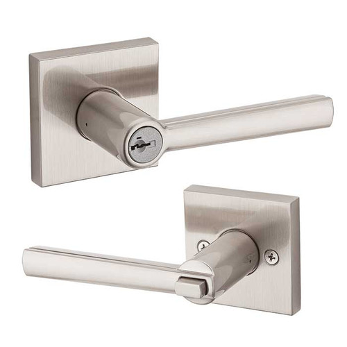 Kwikset Montreal Keyed Entry Lever Smartkey With Square Rose, 6-Way Adjustable Latch And Round Corner Strike, Satin Nickel