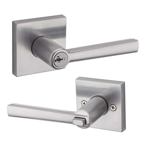 Kwikset Montreal Keyed Entry Lever Smartkey With Square Rose, 6-Way Adjustable Latch And Round Corner Strike, Satin Chrome Kwikset Montreal Keyed Entry Lever Smartkey With Square Rose, 6-Way Adjustable Latch And Round Corner Strike, Satin Chrome