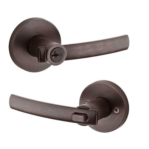 Kwikset Sydney Keyed Entry Lever Smartkey With Round Rose, 6-Way Adjustable Latch And Round Corner Strike, Venetian Bronze Kwikset Sydney Keyed Entry Lever Smartkey With Round Rose, 6-Way Adjustable Latch And Round Corner Strike, Venetian Bronze