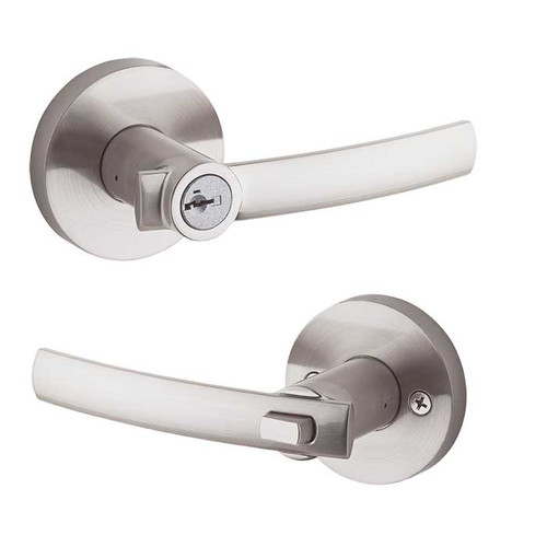 Kwikset Sydney Keyed Entry Lever Smartkey With Round Rose, 6-Way Adjustable Latch And Round Corner Strike, Satin Nickel