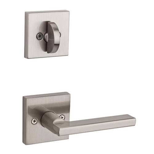 Kwikset Halifax Lever With Square Rose Interior Single Cylinder Handleset Trim, Satin Nickel
