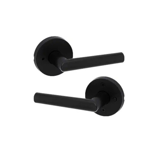 Kwikset Milan Passage Lever With Round Rose, 6-Way Adjustable 20 Minute UL Latch And Round Corner Strike, Matte Black