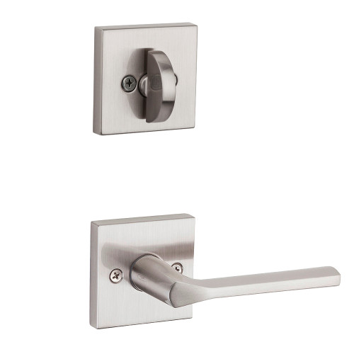 Kwikset Lisbon Lever With Square Rose Interior Single Cylinder Handleset Trim, Satin Nickel