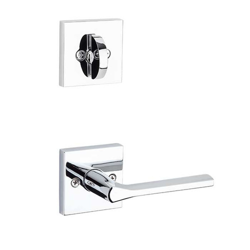 Kwikset Lisbon Lever With Square Rose Interior Single Cylinder Handleset Trim, Bright Polished Chrome