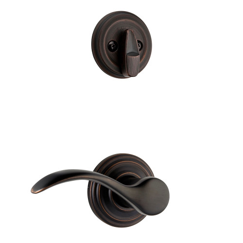 Kwikset Pembroke Lever RH Right Hand Interior Single Cylinder Handleset Trim, Round Rose, Venetian Dark Bronze