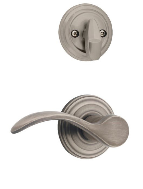Kwikset Pembroke Lever RH Right Hand Interior Single Cylinder Handleset Trim, Round Rose, Antique Nickel