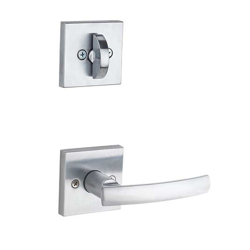 Kwikset Sydney Lever With Square Rose Interior Single Cylinder Handleset Trim, Satin Chrome