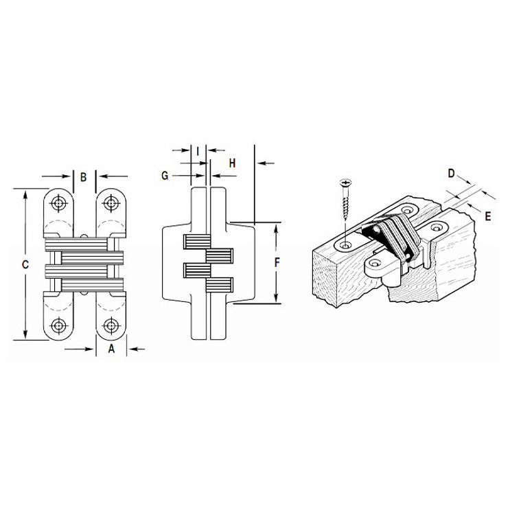 Soss Model 212 Invisible Hinge For 1-1/8" To 1-3/8" Thick Wood Or Metal Applications, Satin Chrome