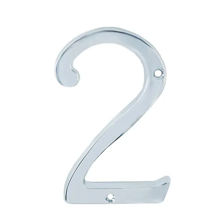 U Need Hardware House Number-2 4", Solid Brass Construction, Packed With Mounting Screws, Bright Polished Chrome