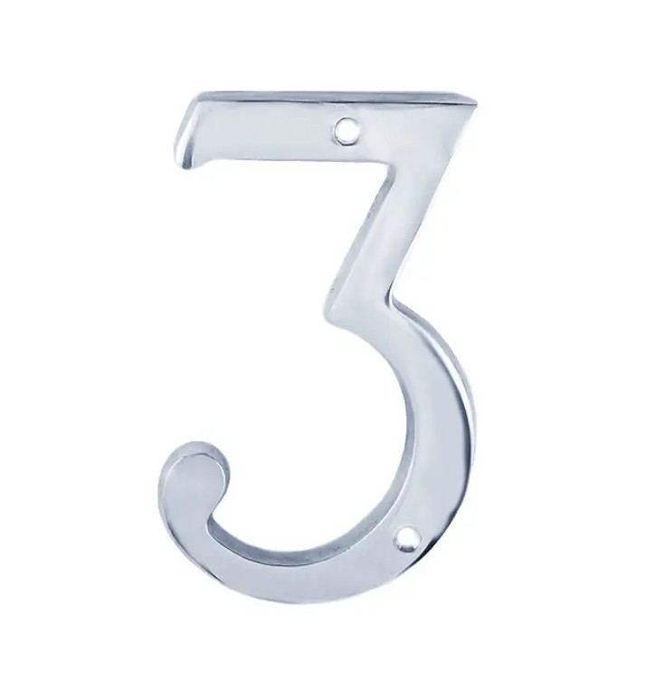 U Need Hardware House Number-3 4", Solid Brass Construction, Packed With Mounting Screws, Bright Polished Chrome