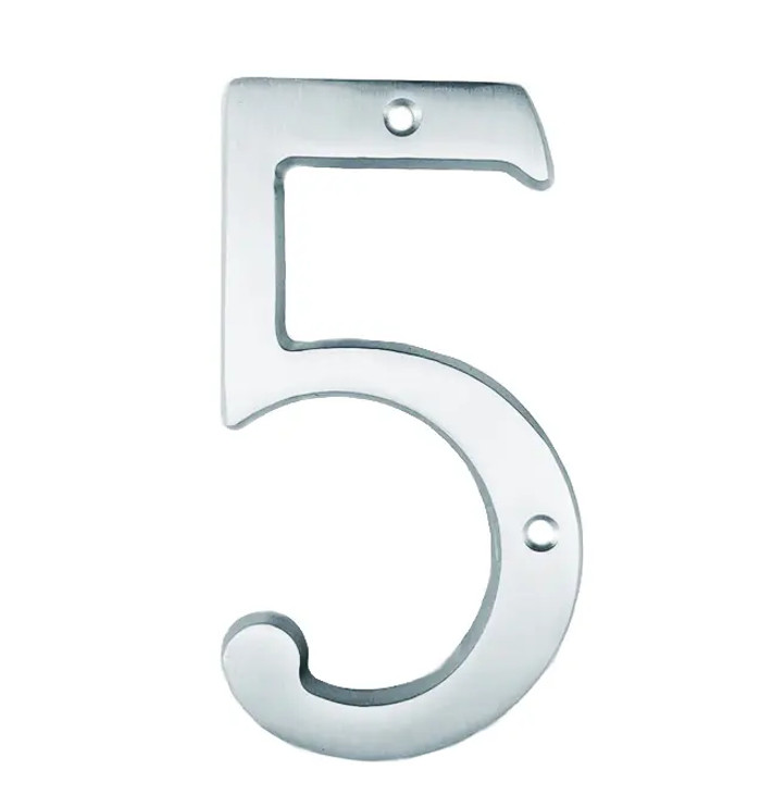 U Need Hardware House Number-5 4", Solid Brass Construction, Packed With Mounting Screws, Bright Polished Chrome